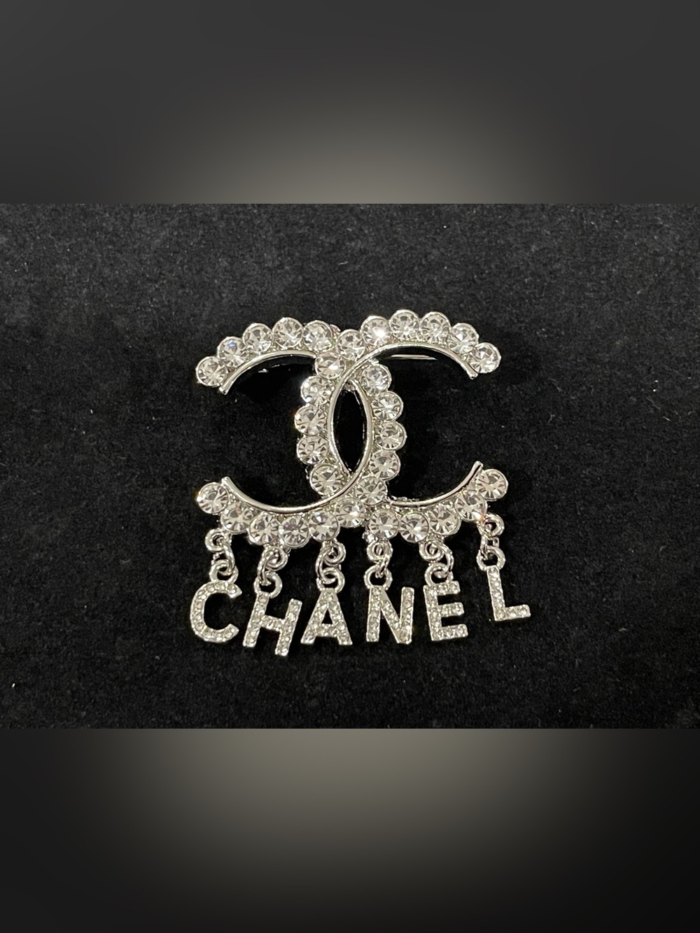 Fashion Jewelry Silver Crystal CC Logo Dangle Letter Brooch